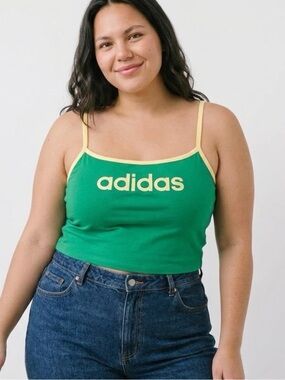adidas Green Crop Tank with Yellow Trim and Logo